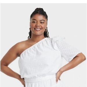 NWOT Target’s Universal Thread One Shoulder Ruffle Cropped Top Eyelet white top